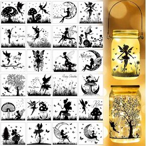 gisgfim 24 Pieces Fairy Silhouettes Jar Decals Rub on Transfer Stickers for Crafts and Furniture Fairy Transfer Stickers Fairy Laser Cutouts Decals for Glass Window Paper Wood DIY Craft