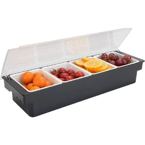FEOOWV Plastic Condiment Caddy with Lid, 4 Compartments Condiment Server Organizer Holder for Home,Bar,Restaurant,Black