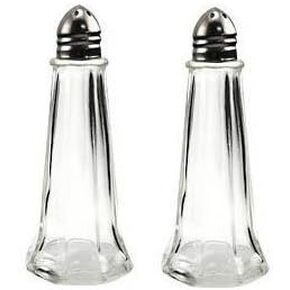 1 oz. (Ounce) Classic Tower Style Salt & Pepper Shaker, Restaurant Shakers, Chrome Top, Glass Body - Set of 2