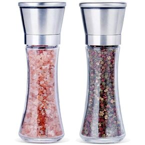Salt and Pepper Grinder, Adjustable Coarseness Salt and Pepper Mills Set, Refillable Tall Pepper and Salt Shakers with Premium Stainless Steel Glass Body for Sea Salt, Black Peppercorn, Spices(2 pcs) in Saudi Arabia