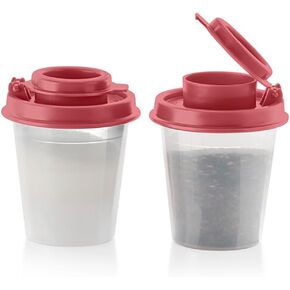Tupperware Tupper Mini Midget Salt and Pepper Shakers 2 Ounce Set Old Rose color seal