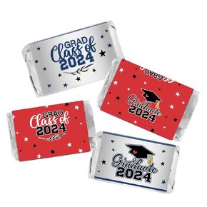 40 x Graduation Mini Candy Bar Wrapper Label Stickers Graduation Chocolate Candy Stickers Grad Party Decor Favor Class of 2024 Table Decor Chocolate Bar Labels (Blue+Grey)