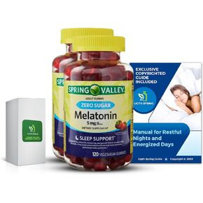 Spring Valley Zero Sugar Melatonin 5 MG, 120 Gummies, Sleep Support (2 Pack) Bundle with Exclusive Manual for Restful Nights and Energized Days - Better Light&Spring Guide (3 Items)