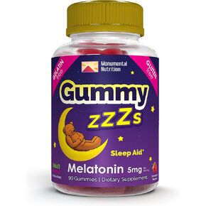 Gummy ZZZs Melatonin, Gelatin-Free, Drug-Free, Vegetarian, Vegan-Friendly, Halal Certified, Gluten-Free, Delicious Strawberry Flavor, Kosher-Friendly, For Adults, Men, Women, 90 count in Saudi Arabia