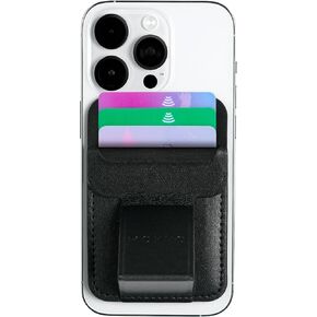 محفظة بطاقات مغناطيسية من موكسيو متوافقة مع أجهزة MagSafe لأجهزة iPhone، جلد PU، حامل قابل للتعديل، حلقة إصبع، حامل 3 بطاقات - أسود in Kuwait