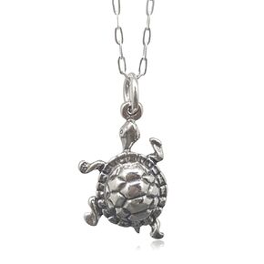 Sterling Silver Box Turtle 3D Charm Necklace, 18"