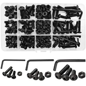 219 Pcs 12.9 Grade M4 M5 M6 Black Metric Hex Socket Head Cap Screws Bolts Washers Nuts Kit, Hex Socket Bolts and Nuts Assortment Set Screws(Black)