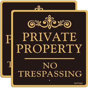Large (2 Pack) Private Property No Trespassing Sign, 12x12 Inches Heavy Duty Reflective Aluminum Metal Signs, Fade Resistant, Weatherproof, Indoor or Outdoor Use