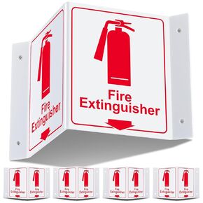 4 Pcs Fire Extinguisher Projecting Sign Glow in The Dark 2 Sided V Shaped Acrylic Fire Extinguisher Sign with Down Arrow, 6" x 5" for Business Shopping Mall Office Restaurant Home Supplies