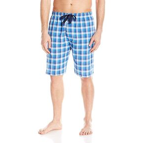 IZOD Men's Microsanded Yarn-dye Broadcloth Sleep Short, Blue/White Checkered, Small