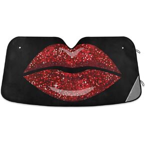Woman Red Lips Glitter Car Windshield Sun Shade Foldable UV Ray Sun Visor Protector Sunshade to Keep Your Vehicle Cool (55" x 27.6")