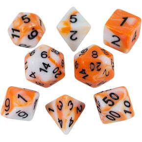 Orange and White DND Dice Set - 'Troll Slayer'