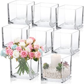 8 Pieces ​Square Glass Vase 6X 6 x 6 Inch Clear Cube Vase Wedding Flower Vase Floating Candle Holders for Centerpiece Home Garden Wedding Formal Dinners Floral Container Decorations