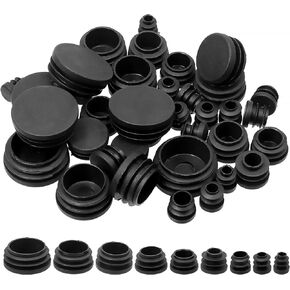Swpeet 180Pcs 9 Sizes 15/32" 11/20" 3/5" 3/4" 9/10" 1" 1-1/5" 1-1/4" 1-1/2" Black Round Plastic Plug Tubing End Caps Assortment Kit, Tubing Post End Cap for Metal Tubing and Furniture Protection Glide