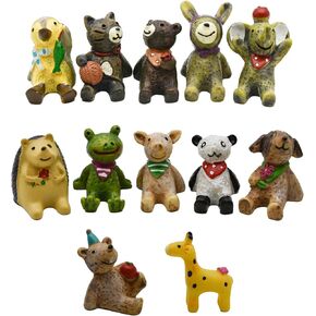 12Pcs Random Mini Forest Farm Animal Figurines Retro American Country Style Figures 1inch Miniature Resin Cat Dog Frog Panda Penguin Cake Toppers for DIY Moss Landscape Party Home Decors