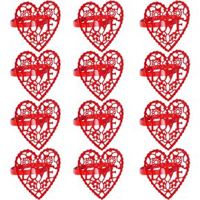 Yookat 12 Pieces Valentine's Day Napkin Rings Red Hearts Napkin Ring Valentines Napkin Holder Valentines Napkin Rings for Valentine's Day Wedding Table Decorations (Heart)