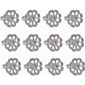 Silver Metal Napkin Ring Set of 12 - Beautiful Leaves Design - Elegant Fancy Decorative Napkin Holder for Dining Table Decor Easter Farmhouse Wedding Party Family Gathering Thanksgiving & Daily Use