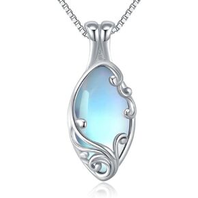 Moonstone Necklace 925 Sterling Silver Filigree Teardrop Pendant Necklace Jewelry Gifts for Women Girls