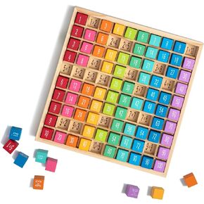 ROBUD Wooden Multiplication & Math Table Board Game, Kids Montessori Math Manipulatives Learning Toys Gift, Aged 3 Years Old and Up - 100 Wooden Counting Blocks
