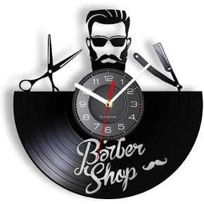 12 Inch Barber Shop LED Wall Clock with 7 Luminous Modes, Silent Non Ticking Hipster Men Vintage Decorative Analog Vinyl Record Wall Clock Watch for Hair Salon Decor Hairdressers Gift