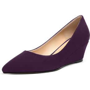 Womens Pointed Toe Dress Slip On Work Wedge Low Heel Pumps Shoes 2 Inch