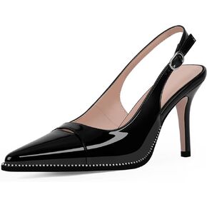 Women's Slingback Stiletto High Heels Pointed Toe Patent Leather Dress Pumps