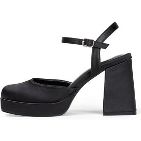 GENSHUO Platform Chunky Heels for Women Block Heel Sandals- 4 inches Closed Square Toe Ankle Strap Buckle Wedding Party Prom Dress Pump Shoes