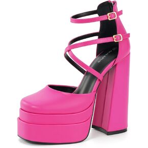 ALICEPUB Women's Chunky Platform High Heels Closed Toe Platform Heels for Women Ankle Strap Square Toe Block Pump Heels Sexy Prom Party Pumps Shoes Comfortable Dress Shoes