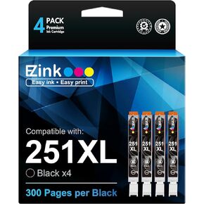 E-Z Ink (Compatible Ink Cartridge Replacement for Canon CLI-251XL CLI 251 XL to use with PIXMA MX922 MG5520 MG7120 MG6320 MG6620 MG5620 IX6820 IP8720 Printer(Black, 4 Pack)