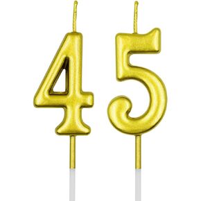 45th & 54th Birthday Candles, Gold Number 45 54 Candle for Cake, Happy Birthday Cake Topper Decoration for Birthday Anniversary Celebration Party Supplies