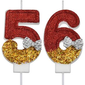 56th 65th Birthday Candles, Gold 65 56 Year Old Number Birthday Candles, Happy Birthday Party Cake Topper Decoration Gifts for Women Men