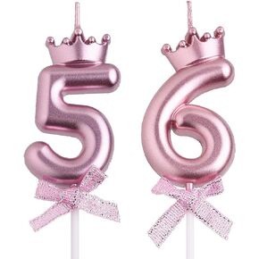 56th 65th Birthday Candles, Gold 65 56 Year Old Number Birthday Candles, Happy Birthday Party Cake Topper Decoration Gifts for Women Men