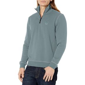 BOSS Patch Logo French Terry Quarter Zip Cotton Sweatshirt