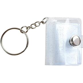 4 Pcs PVC Cover 1 inch Mini Photo Album Keychain with 16 Pockets Photo Card Holder for Memory Gift, Clear Glitter