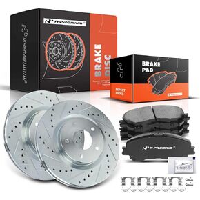 A-Premium 11.65 inch (295.8mm) Front Drilled and Slotted Disc Brake Rotors + Ceramic Pads Kit Compatible with Nissan Models - Rogue 2014 2015 2016 2017, 6-PC Set