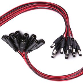 DC Power Pigtails Cable 10Pack Female&10Pack Male Connectors for CCTV Security Camera and Lighting Power Adapter