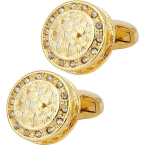 Hollow Out Design Round Cufflinks for Men In Gift Case Gold Plated Classic Men Cufflink with Gemstone Jewelry for Wedding Party Anniversary Business Events Tuxedo Dress