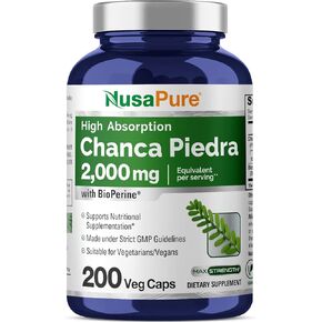 NusaPure Chanca Piedra 2000mg | 200 Veggie Caps | Herbal Extract Supplement | Extract 10:1, Non-GMO, Bioperine | 100 Servings per Bottle