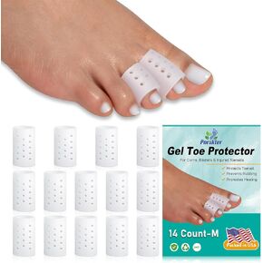 Gel Toe Protector, (14pcs Medium) Open Toe Sleeves, Toe Caps, Breathable Toe Cushions for Blisters, Corns, Hammer Toes, Toenails Loss (Infused with Aloe Vera Extract)