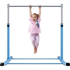 Mosebears Gymnastics Bar,Home Gymnastics Equipment for Kids Ages 3-15,Steady Steel Construction, Anti-Slip, Easy to Assemble, 3' to 5' Adjustable Height