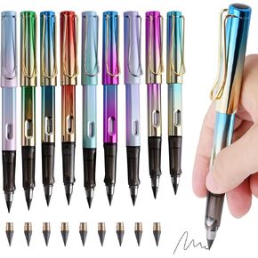 9 Pcs Infinite Pencil with 9 Pcs Replacement Pen Tips, Forever Pencil,Everlasting Pencil, No Sharpen Pencils for Kids Writing, Sketching, Drawing, Home Office School Supplies