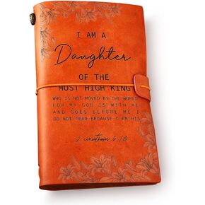 Inspirational I am a Daughter of the Most High King Bible Verse Leather Journal Notebook for Women - Motivational Travel Writing Journal Best Daughter Gift Idea