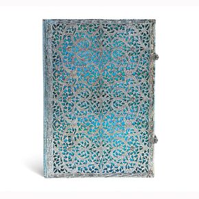 Paperblanks | Maya Blue | Silver Filigree Collection | Hardcover | Grande | Unlined | Clasp Closure | 240 Pg | 120 GSM