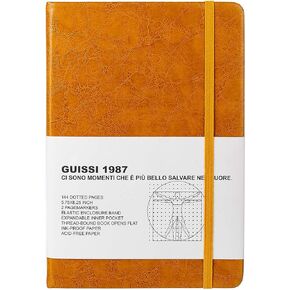 Guissi Classic Dotted Grid Bullet Notebook Journal Dot HardCover A5 Thick Acid-Free Paper with Inner Pocket Leather Office School Supplies 144 Pages