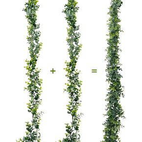 Artificial Garland, 5.9 Ft Faux Greenery Garland Plastic Artificial Eucalyptus Leaves for Table Decoration, Fake Spring Plants Vines for Home Baby Shower Party Wedding Arch Decor (2 PCS)