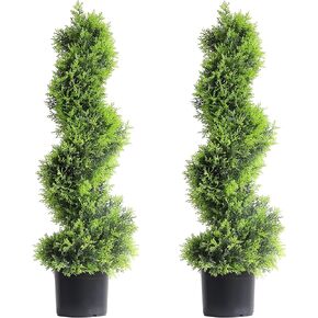 3Ft/35inch Spiral Topiary Artificial Cypress Tree, 2 Packs Topiary Trees Artificial Outdoor and Indoor,Front Door Plants,Topiary Trees Artificial Outdoor,Topiaries for Front Porch Set of Two