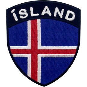EmbTao Iceland Shield Flag Patch Embroidered Applique Iron On Sew On Icelandic National Emblem