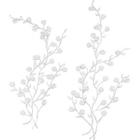 CRASPIRE 2Pcs Flower Blossom Applique Plum Floral Embroidery Patches Lace Fabric Iron on Dresses Cloth Embellishments Accessories for Sewing Repair Embroidered Craft Decoration in Kuwait