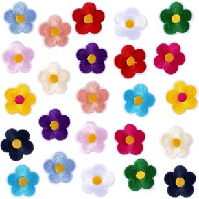 24 PCS Flower Iron on Patches, Cute Colorful Flower Embroidered Applique Patch for Women, Girls, Decorative Sew on Patches for DIY Sewing Crafts, Clothing, Hats, Bags
