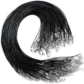 Bastex 100 Pieces of Waxed Necklace Cord with Clasp. Perfect for Bracelet, Necklace and DIY Jewelry Making. 20 Inches Long, 1.5mm Thickness. Single Color Black Bulk
